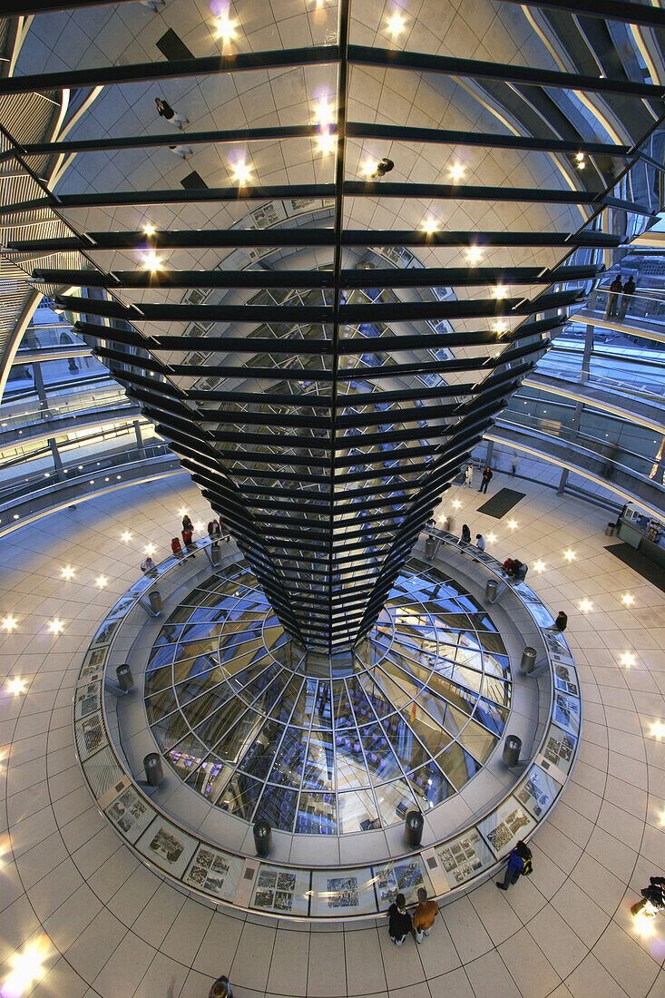 Glass dome of the Reichstag, indoors, Berlin, Germany