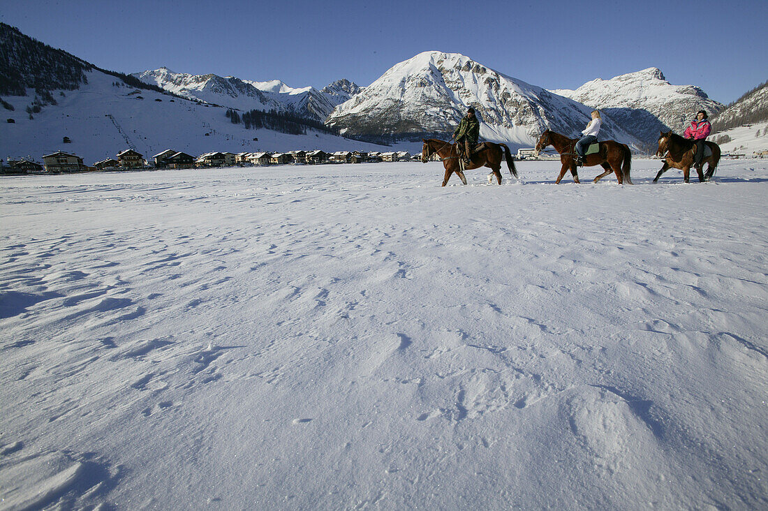 Horse riders in the snow, Livigno, Italy