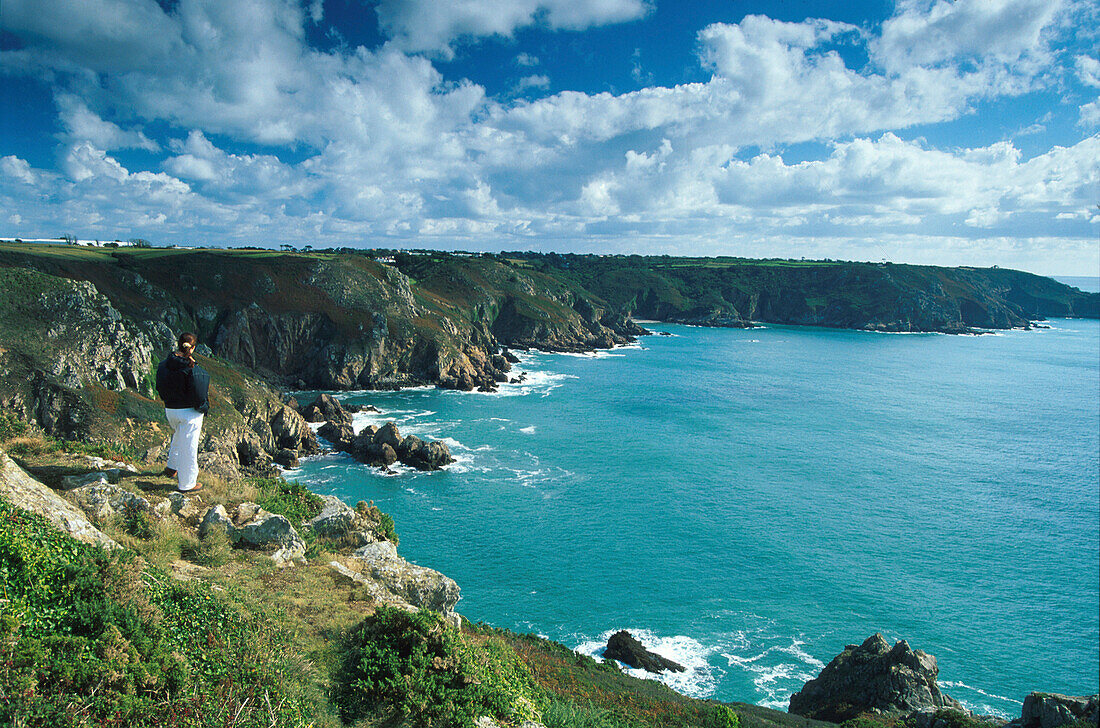 Icart Point, Blick auf Porteier Bay, Guernsey Kanalinseln, Großbritannien