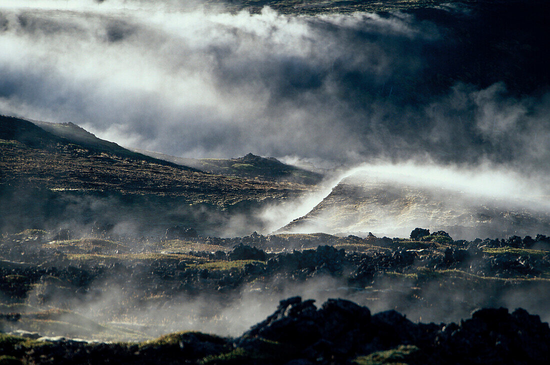 Dampfender Lavaboden, Am Ufer des Myvatn Norden, Island