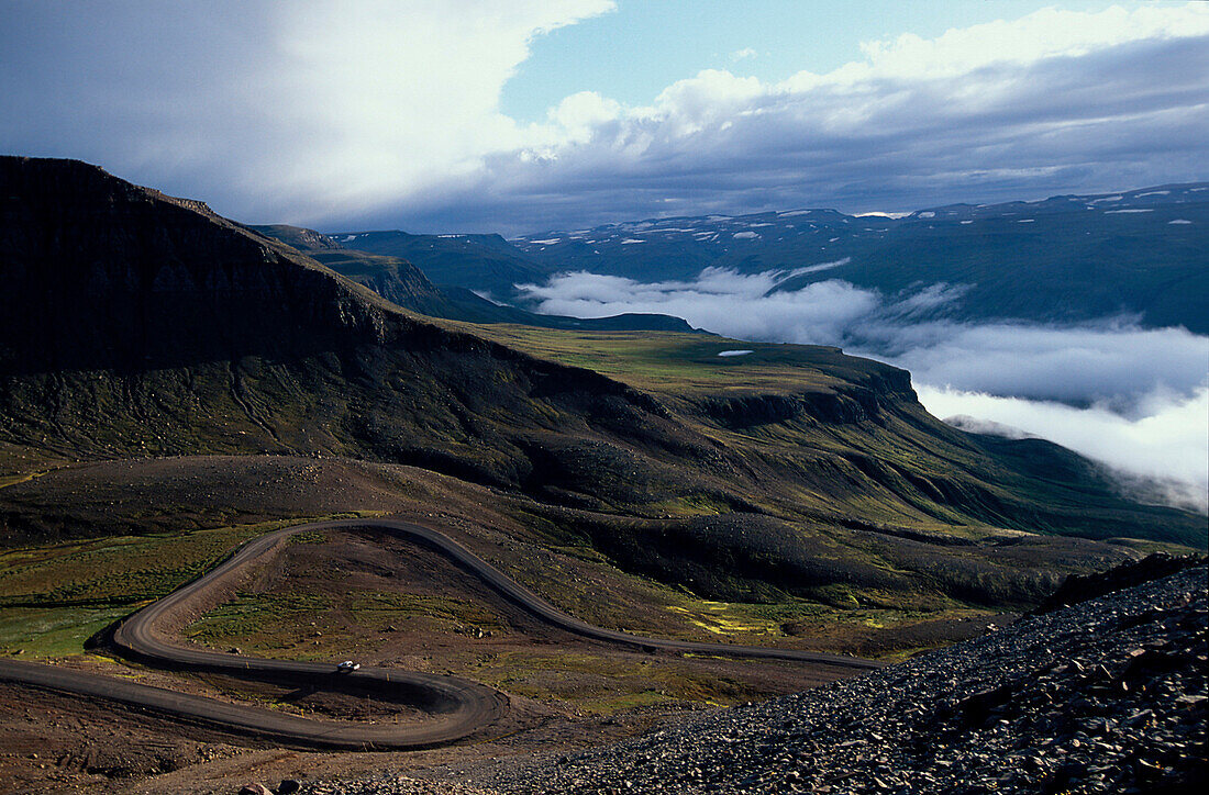 Blick vom Pass am Dylafjall, Am Vopnafjoerdur Osten, Island