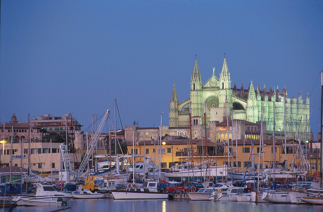 Kathedrale und Yachthafen, Palma, Mallorca Balearen, Spanien