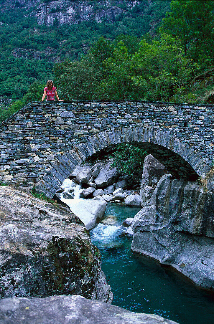 Bridge over Bavona River, Val Bavona Tessin, Switzerland