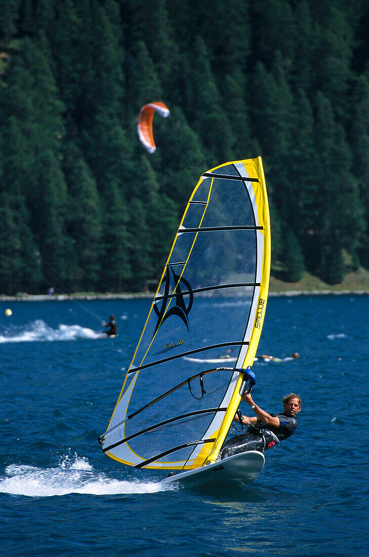 Windsurfing, Silvaplaner See, Engadin, Grisons Switzerland