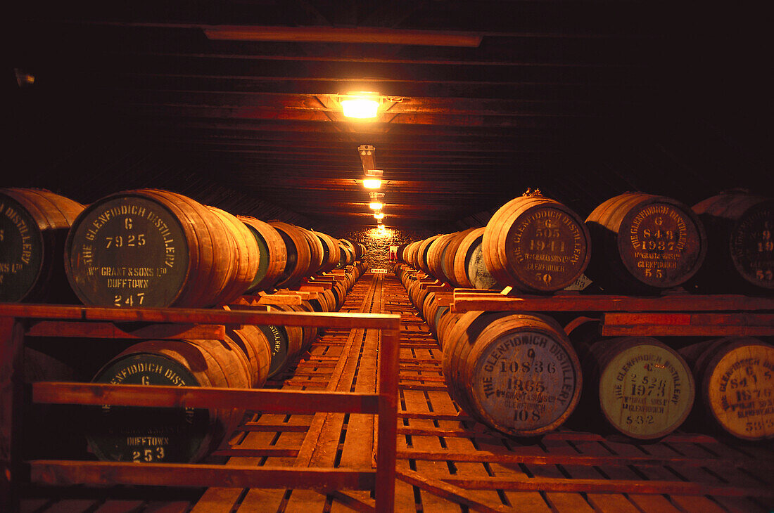 Glenfiddich whiskey distillery, Grampian Mountains, Scottish Highlands, Scotland, Great Britain