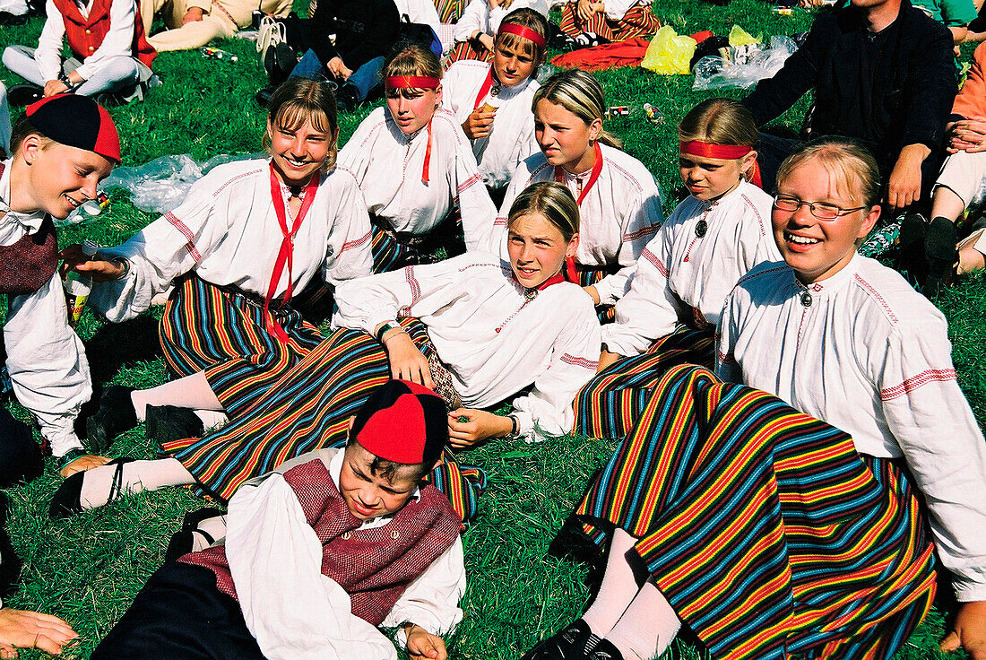 Girls with traditional costumes, Tallinn Estonia