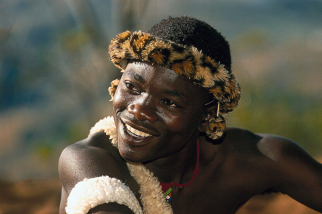 Young Zulu in traditional costume, Natal South Africa