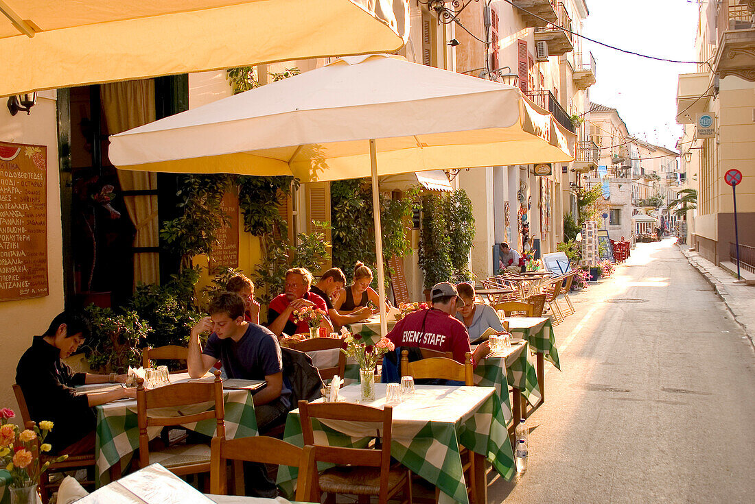 Restaurants in Odos Staikopoulou, Nafplion, Peloponnese, Greece