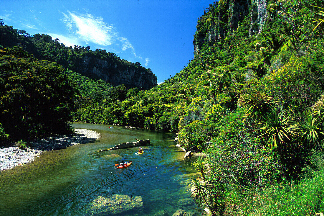 Kayaks on Pororari River, Paparoa National Park, South Island, New Zealand