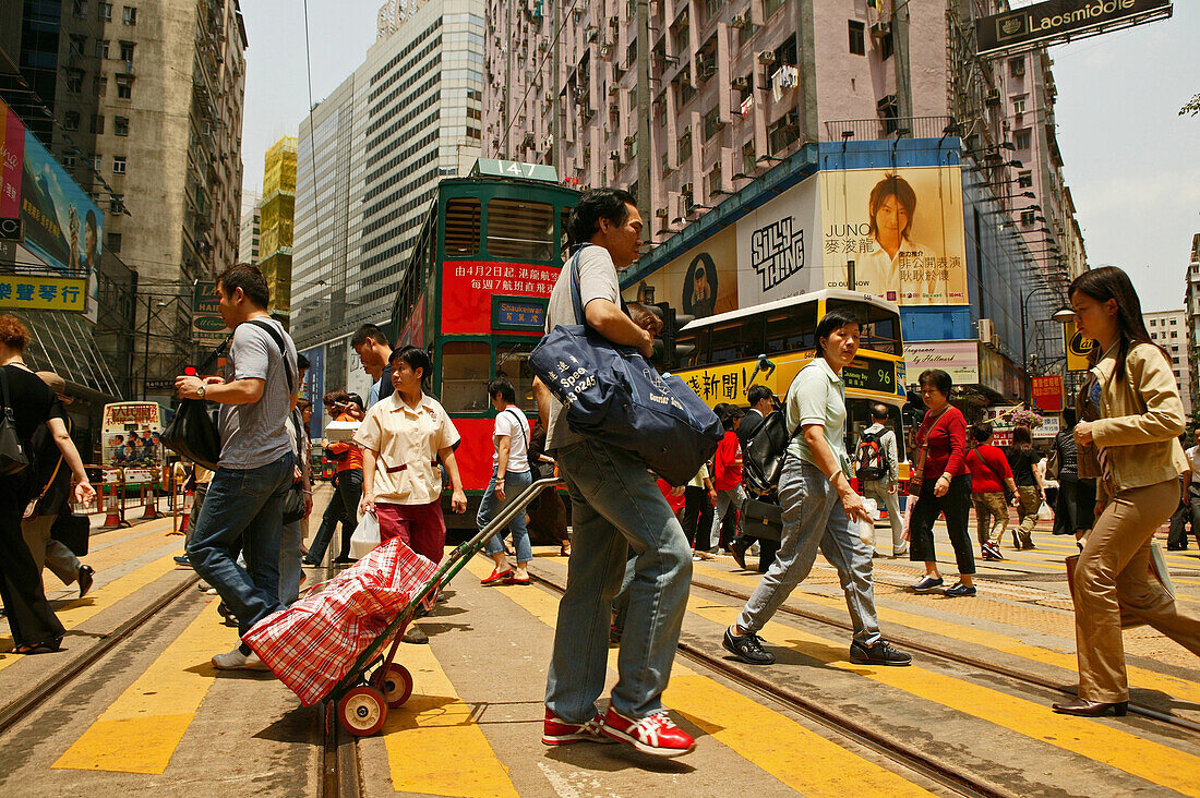 Passers-by in the shopping Street, Wanchai, Victoria Island, Hongkong, China