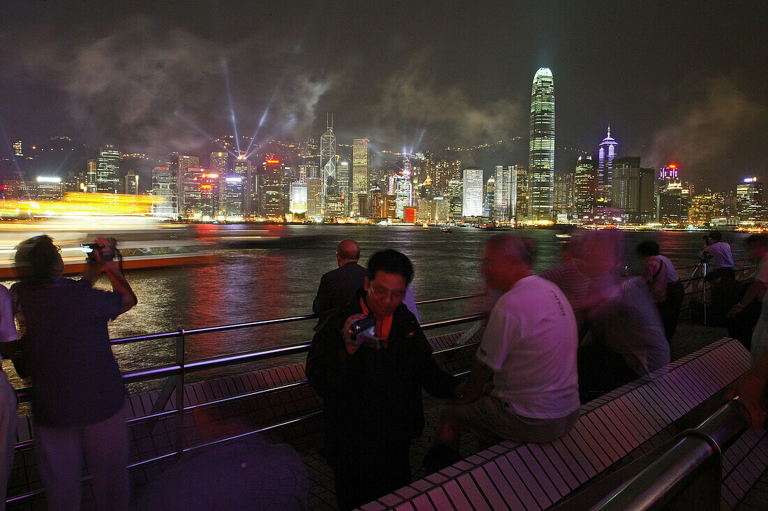 Fireworks over Victoria Harbour, Skyline of Hong Kong Island Hongkong, China