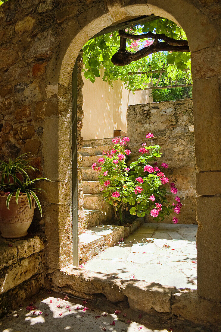 Archway in medieval village Monemvasia, Lakonia, Peloponnese, Greece