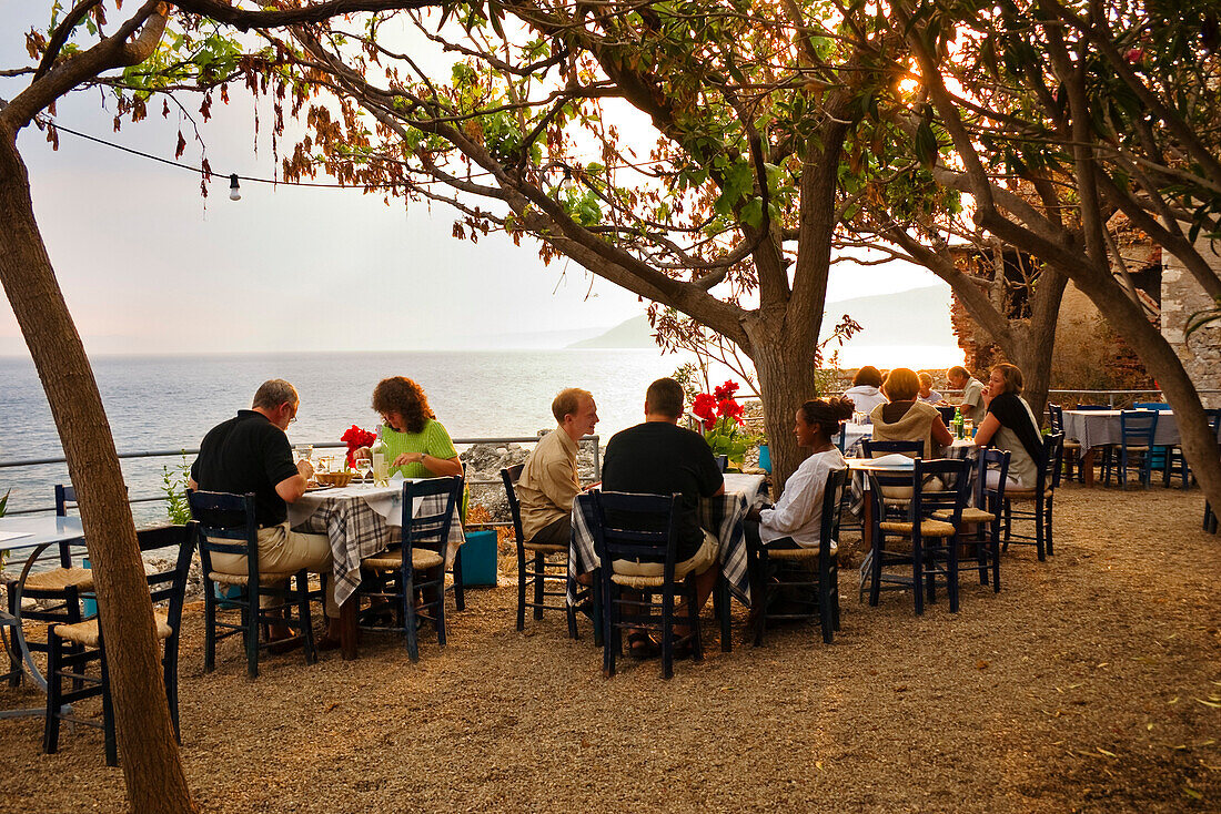 Tavern Lelas in the evening, Kardamyli, Peloponnese, Greece