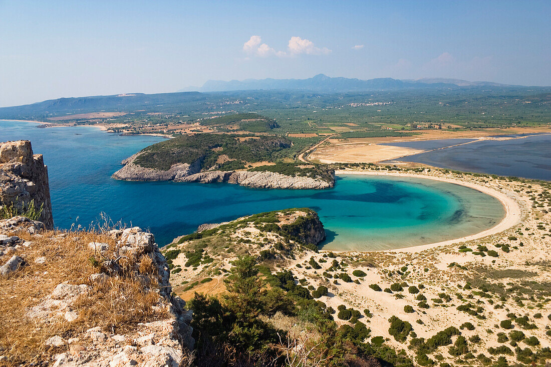 Blick auf Voidokilia Bucht, Peloponnes, Mittelmeer, Griechenland, Europa