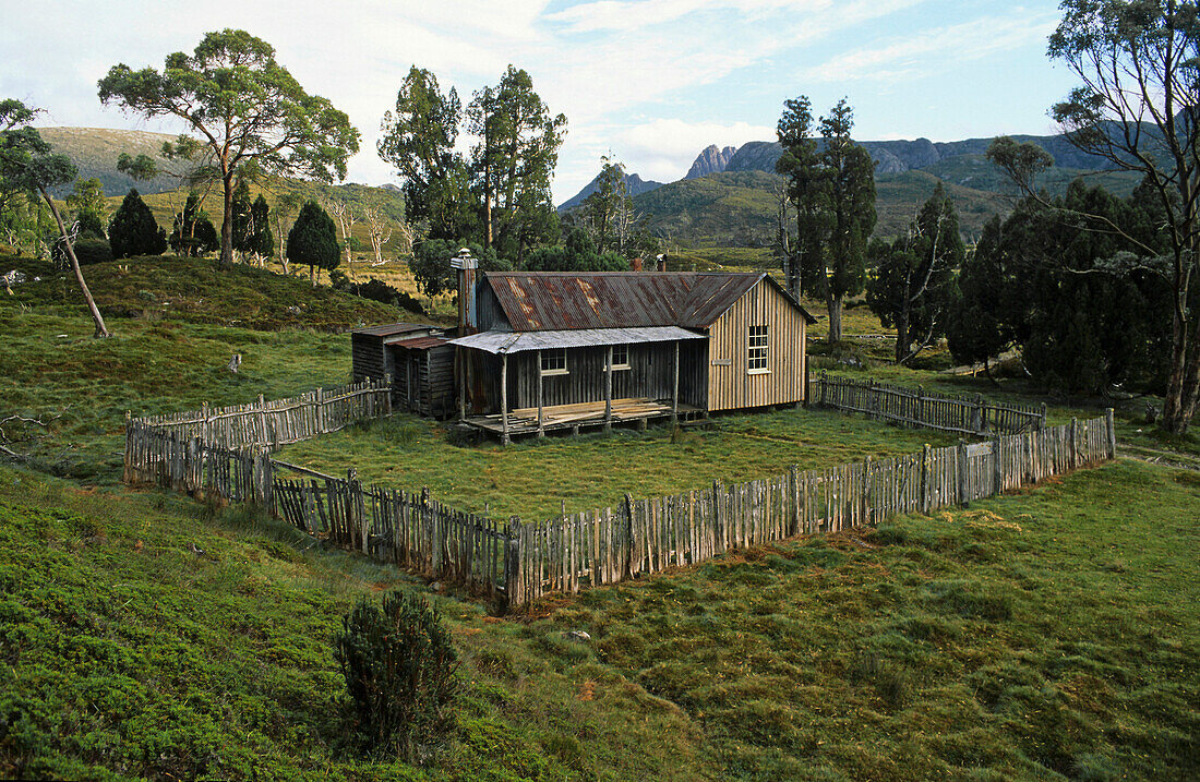 historic Mt Kate Hut, Overland Track, Cradle Mountain Lake, Tasmania, Australia