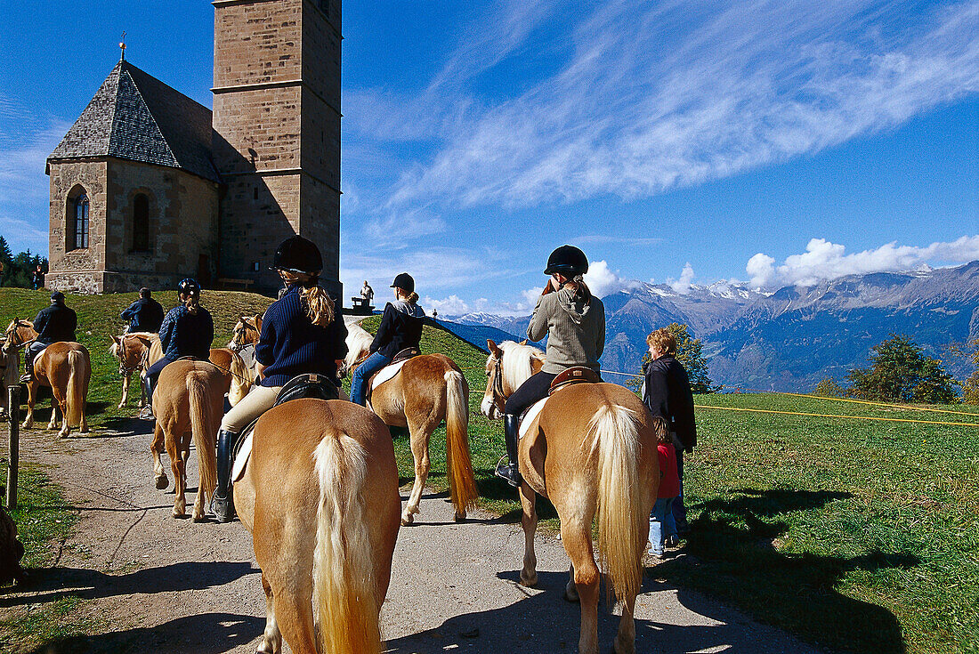 Riders on Haflinger Horses, near Hafling South Tyrol, Italy