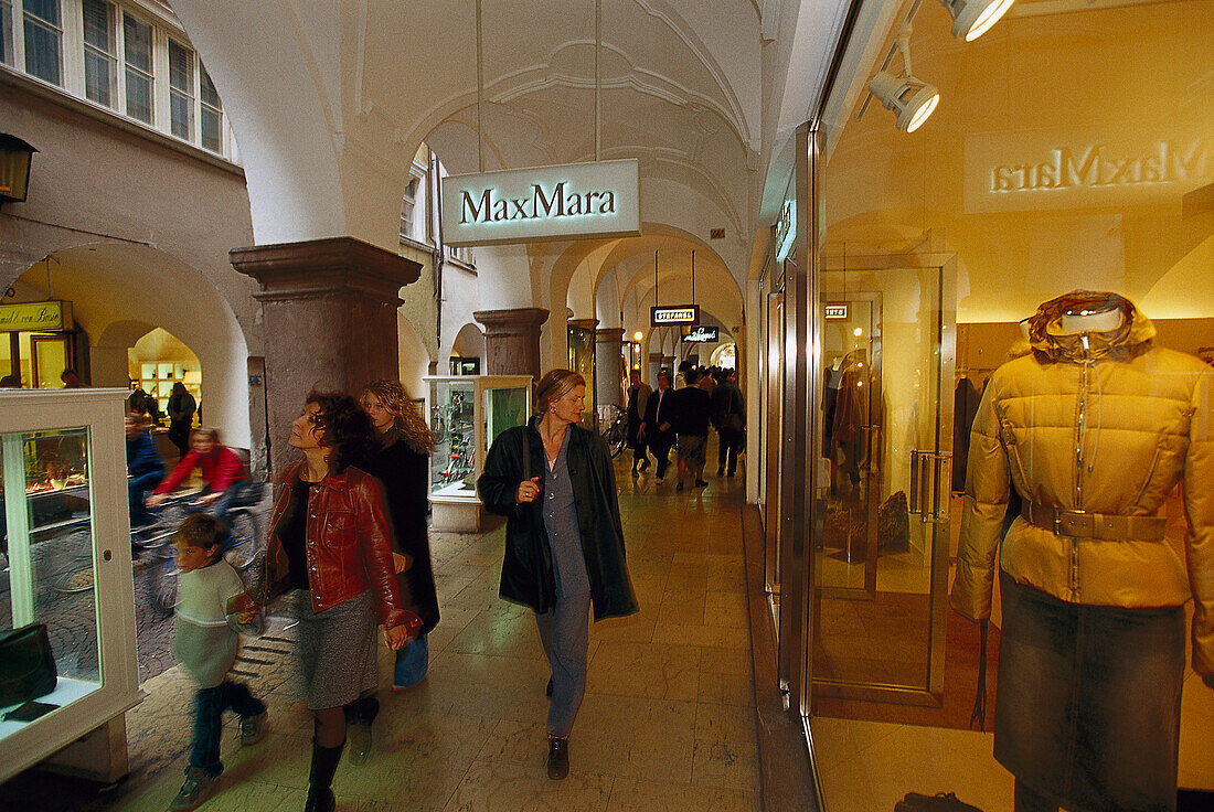 Laubengasse, Shopping in Bozen South Tyrol, Italy