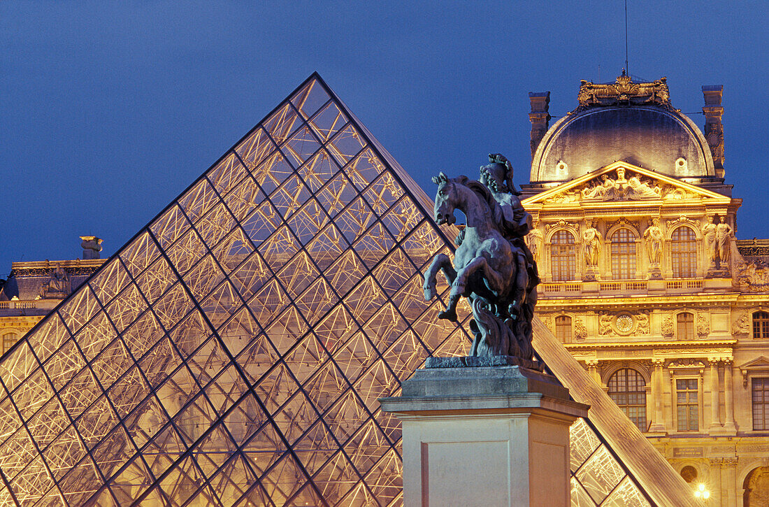 Pyramid of glass and Louvre, Paris, France