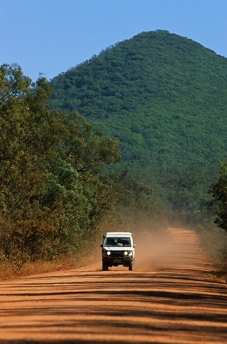 4WD Landcruiser on the dirt road, Development Road, Cape York Peninsula, Queensland, Australia