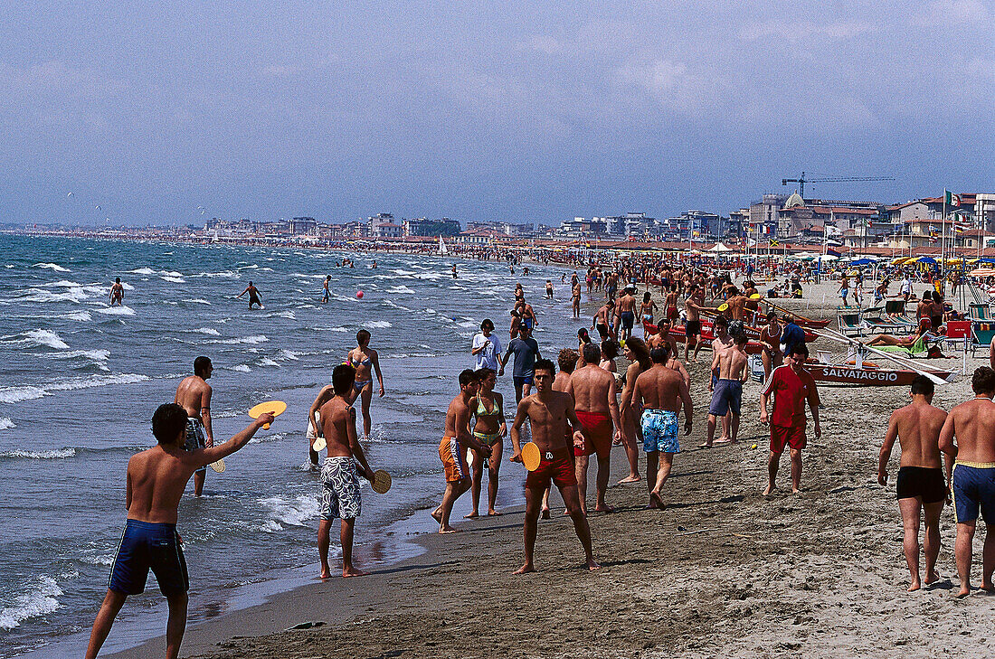 People on the beach, Viareggio, Tuscany, Italy, Europe
