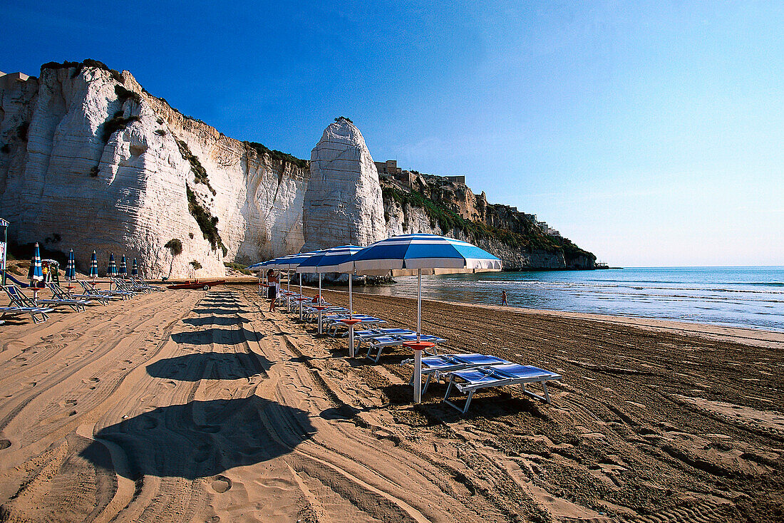 Beach with recent traces of raking in Viesta, Apulia, Italy