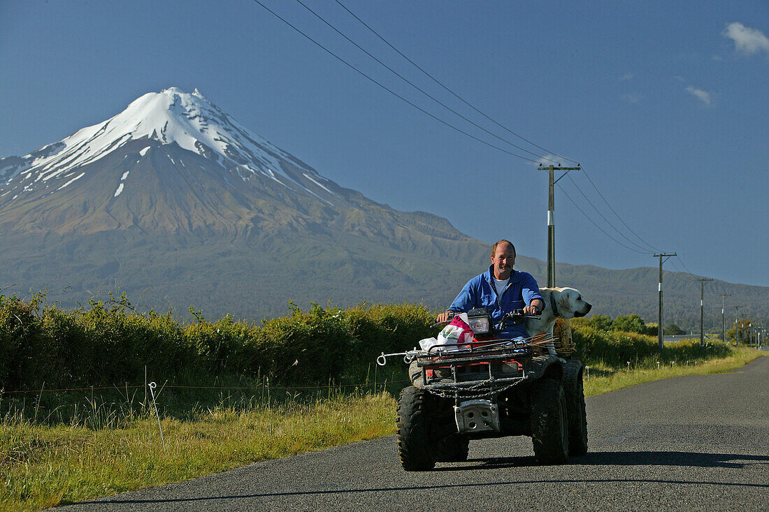 View of dormant volcano Mount Taranaki at Egmont National Park, North Island, New Zealand, Oceania