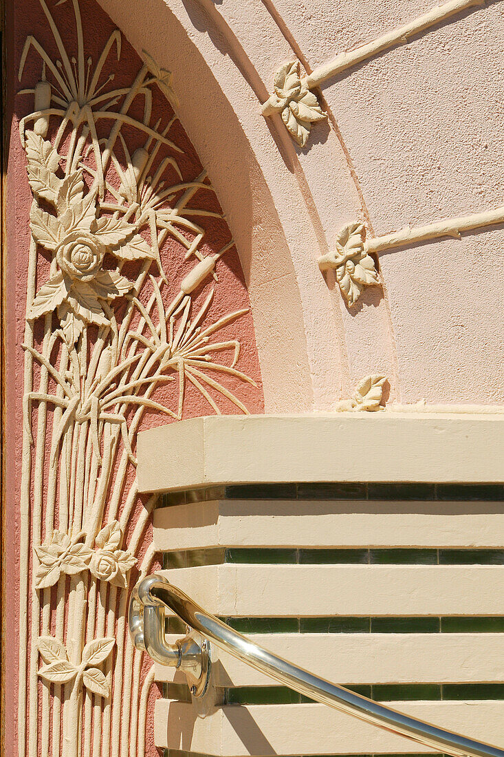 Detail of the Rothmans Building in the sunlight, Napier, Hawkes Bay, North Island, New Zealand, Oceania