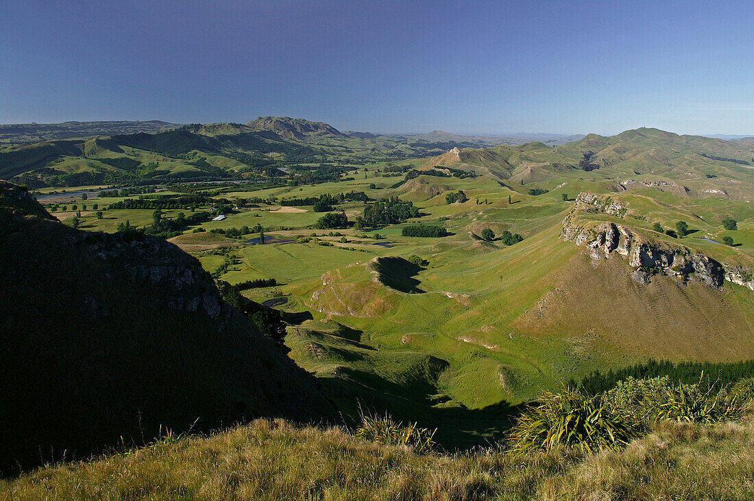 View from Te Mata Peak, Hawkes Bay, View, Tukituki Valley, near Havelock North, North Island, New Zealand Aussicht