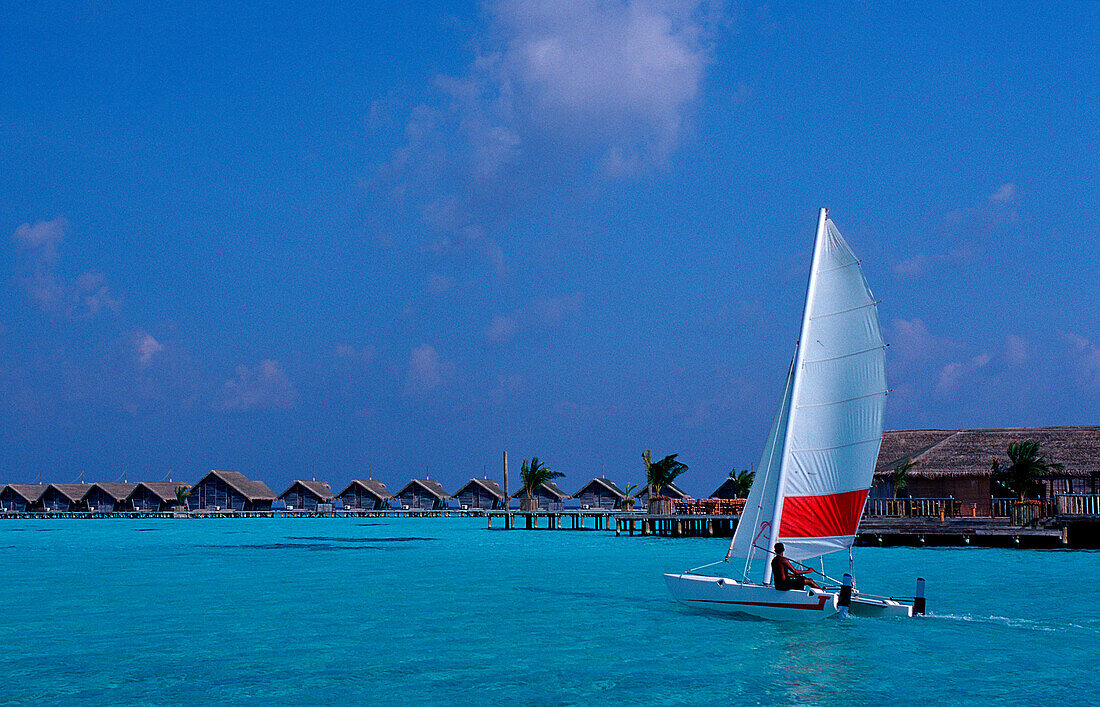 Katamaran vor Malediveninsel, Catamaran near maled, Catamaran near maledives island