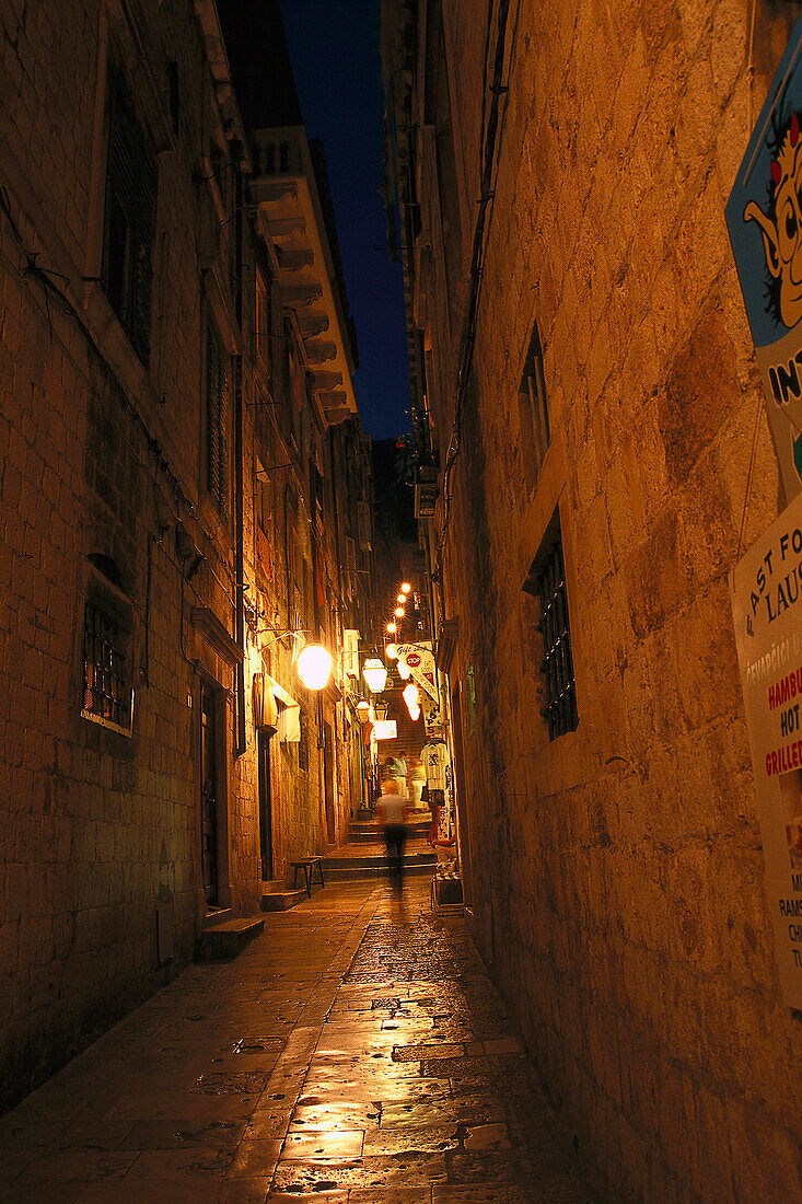 Alley at night, Old Town, Dubrovnik Croatia