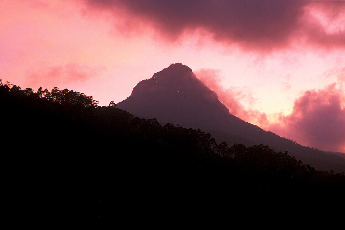 Der Sri Papda Adam Gipfel bei Sonnenuntergang, Hochland, Zentral Provinz, Sri Lanka, Asien