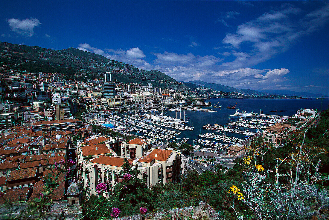 View from the Prince's palace towards the harbour, Monte Carlo Monaco, Cote d´Azur