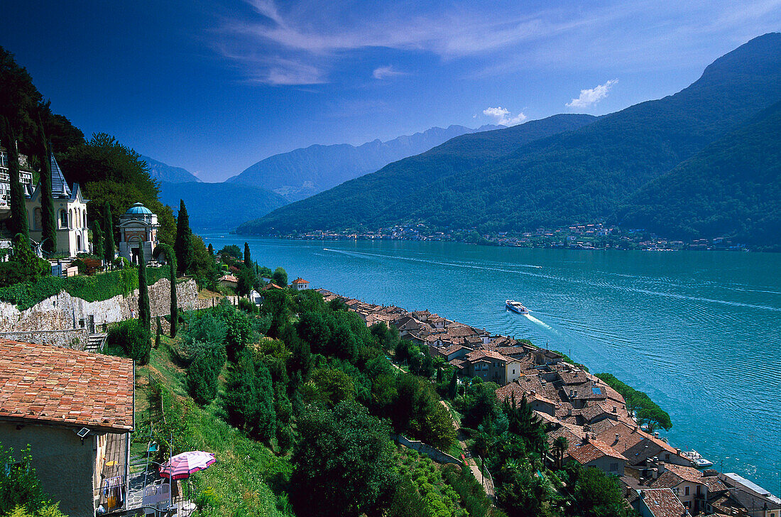 Panoramic view from Morcote at Lago di Lugano, Ticino, Switzerland