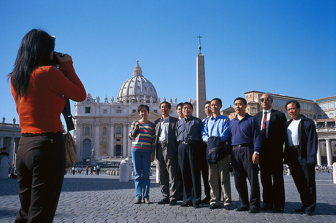 Japanese tourists in front of the Petersdom, Rome, Italy, Europe