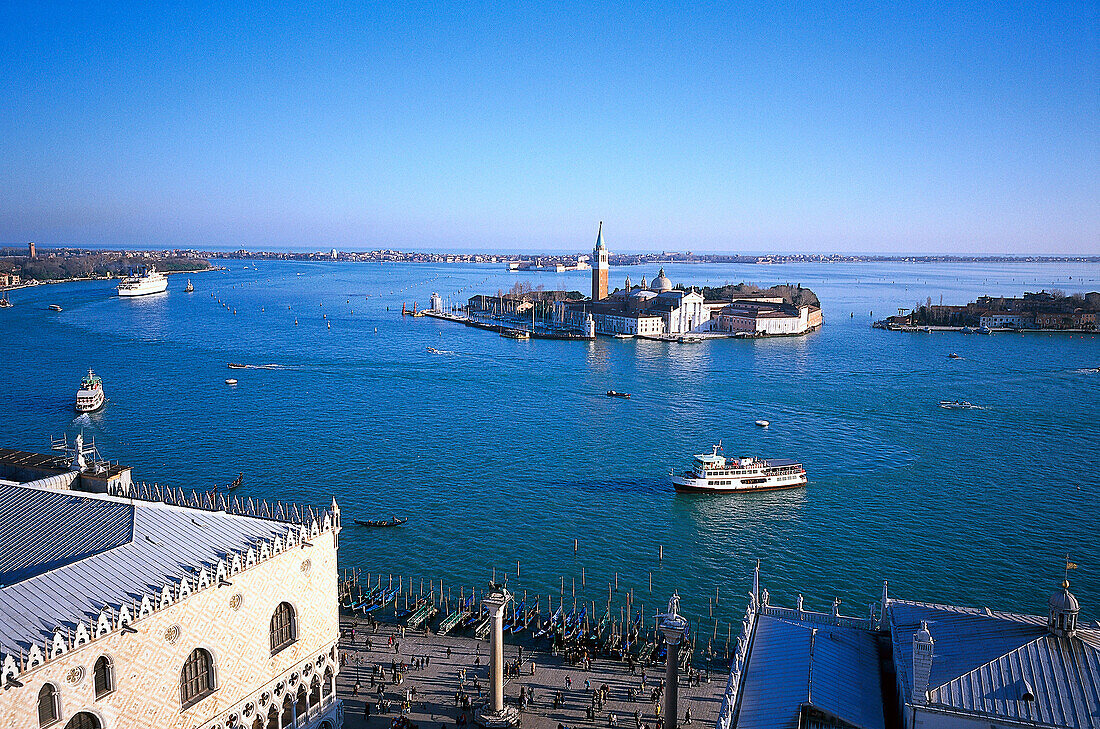 View at San Giorgio Maggiore island in the sunlight, Venice, Italy, Europe