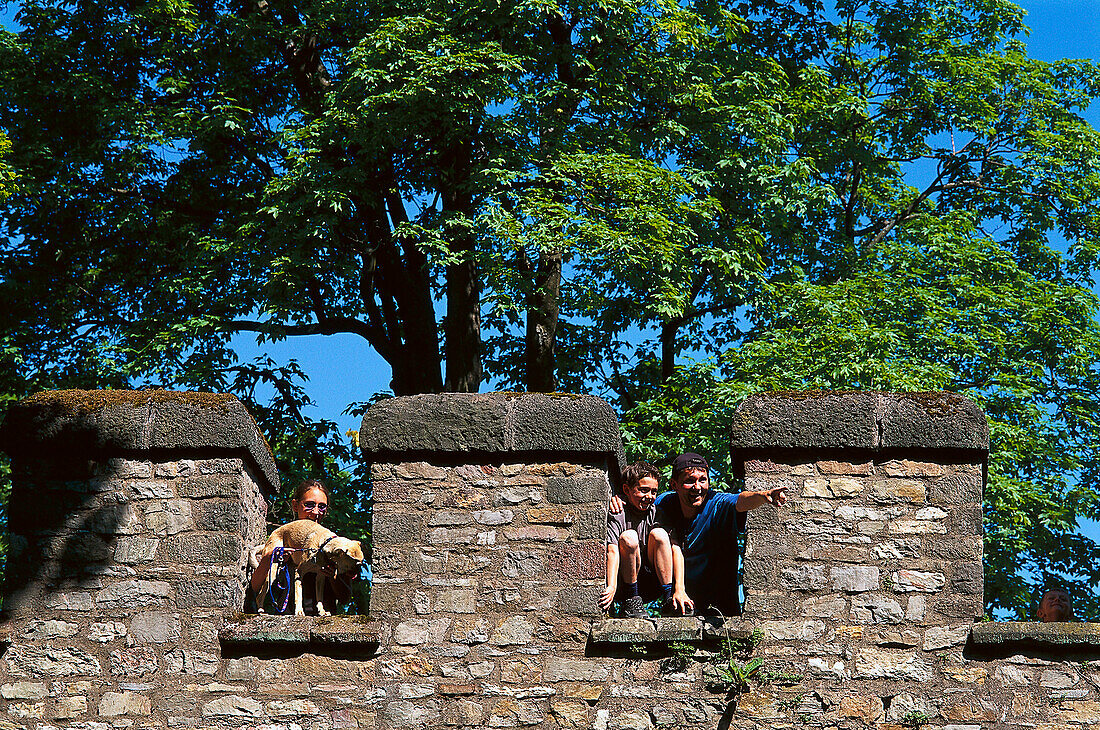 Family in pinnacles, Roman Fort Saalburg Taunus, Hesse, Germany