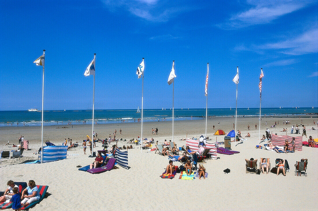 People on the beach at Ostend, Flanders, Belgium, Europe