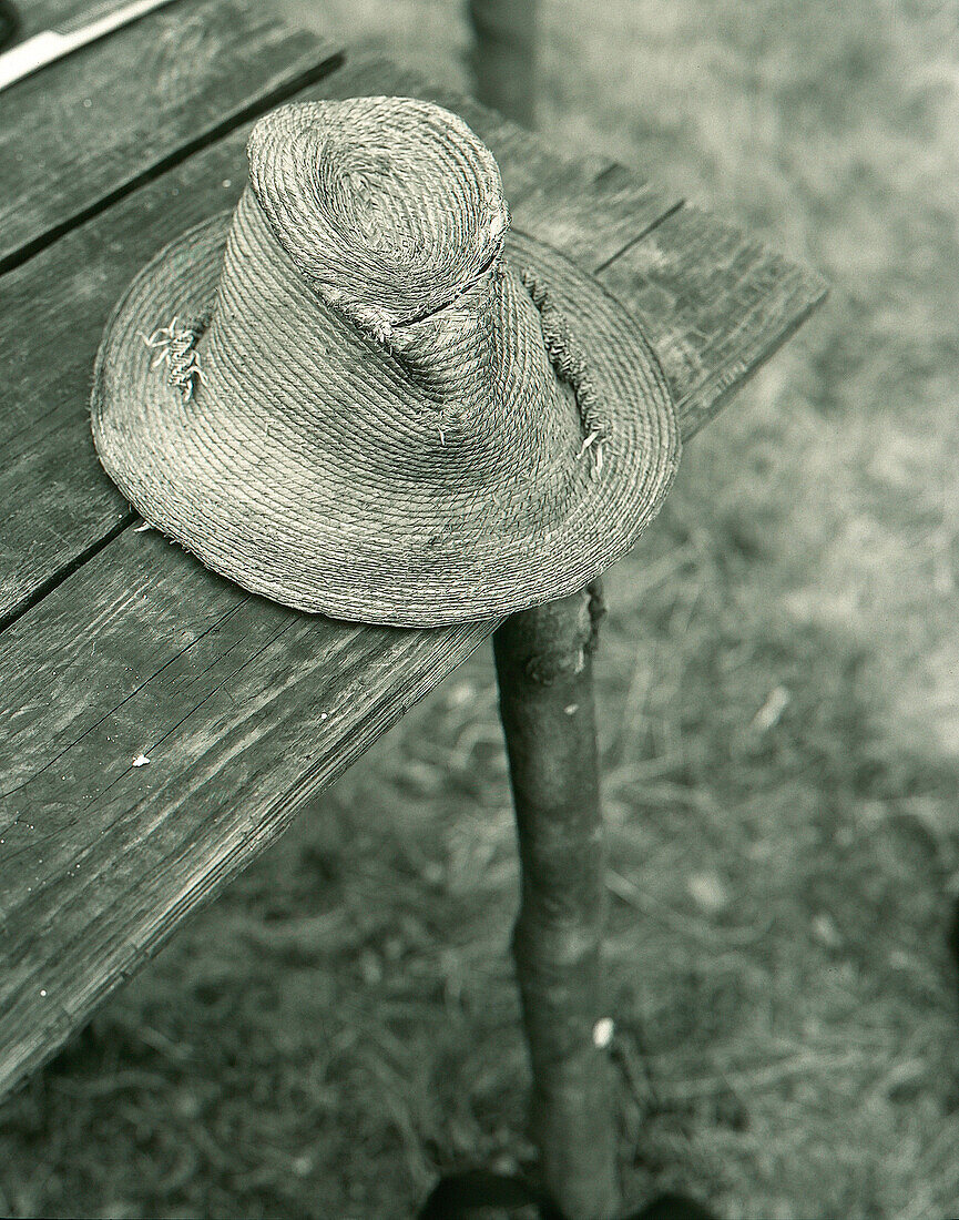 Shepherd's hat on a bench, Marmures, Romania