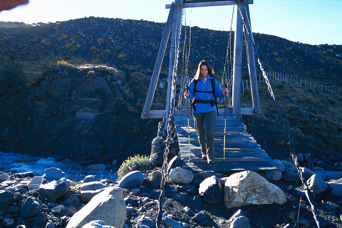 Trekking, bridge, Torres del Paine Patagonia, Chile