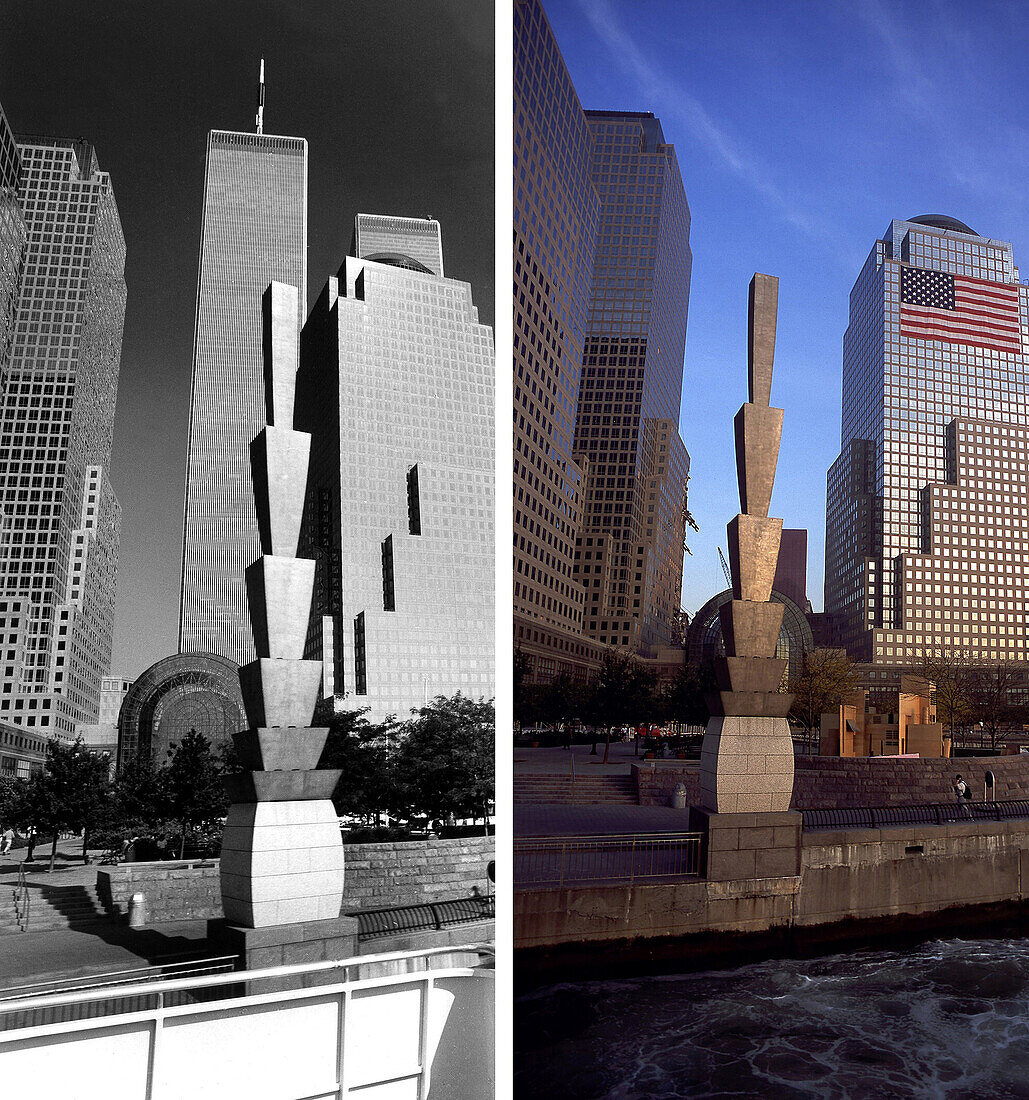 Battery Park, Before and after, USA, New York City, before and after the destruction of the World Trade Center WTC, , Images of a City Buch, S. 40/41