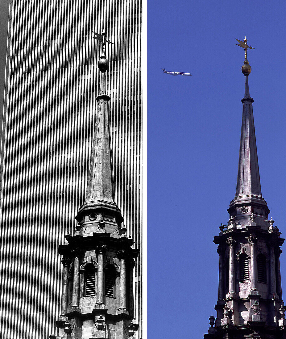 St. Pauls Cathedral, before and after, USA New York City, before and after the destruction of the World Trade Center WTC, , Images of a City Buch, S.12/13