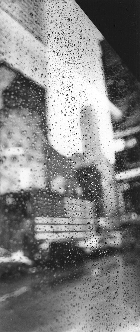 Rainy window, Times Square, Manhattan, New York, USA