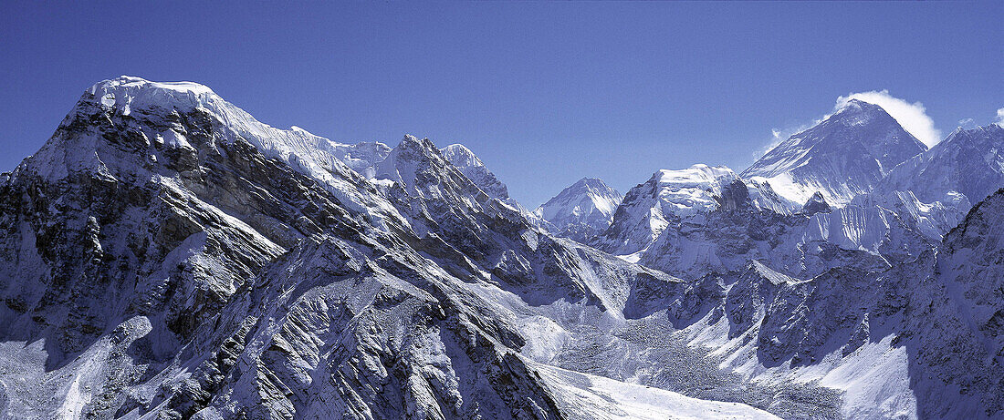 Blick vom Gokyo Gipfel auf Mount Everest, Lhotse, Makalu, Nepal, Asien
