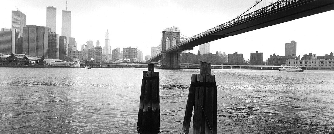 Brooklyn Bridge, USA, New York City, skyline with World Trade Center, WTC
