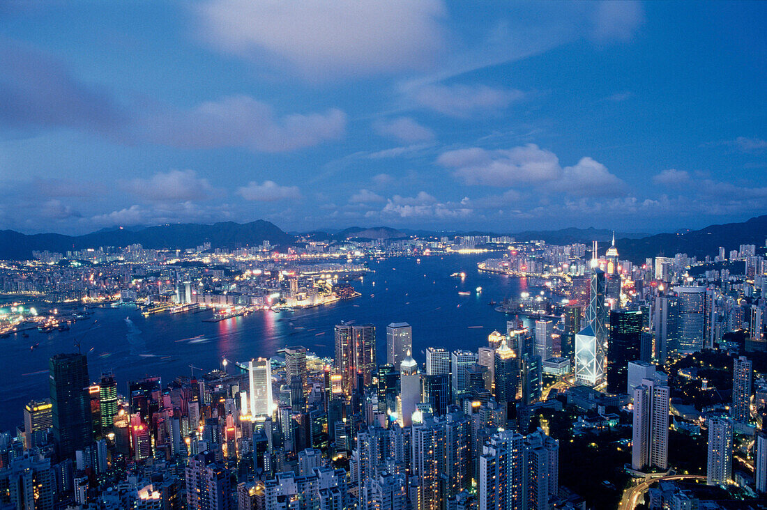Hongkong, Hafen und Skyline, Blick vom Peak Hongkong