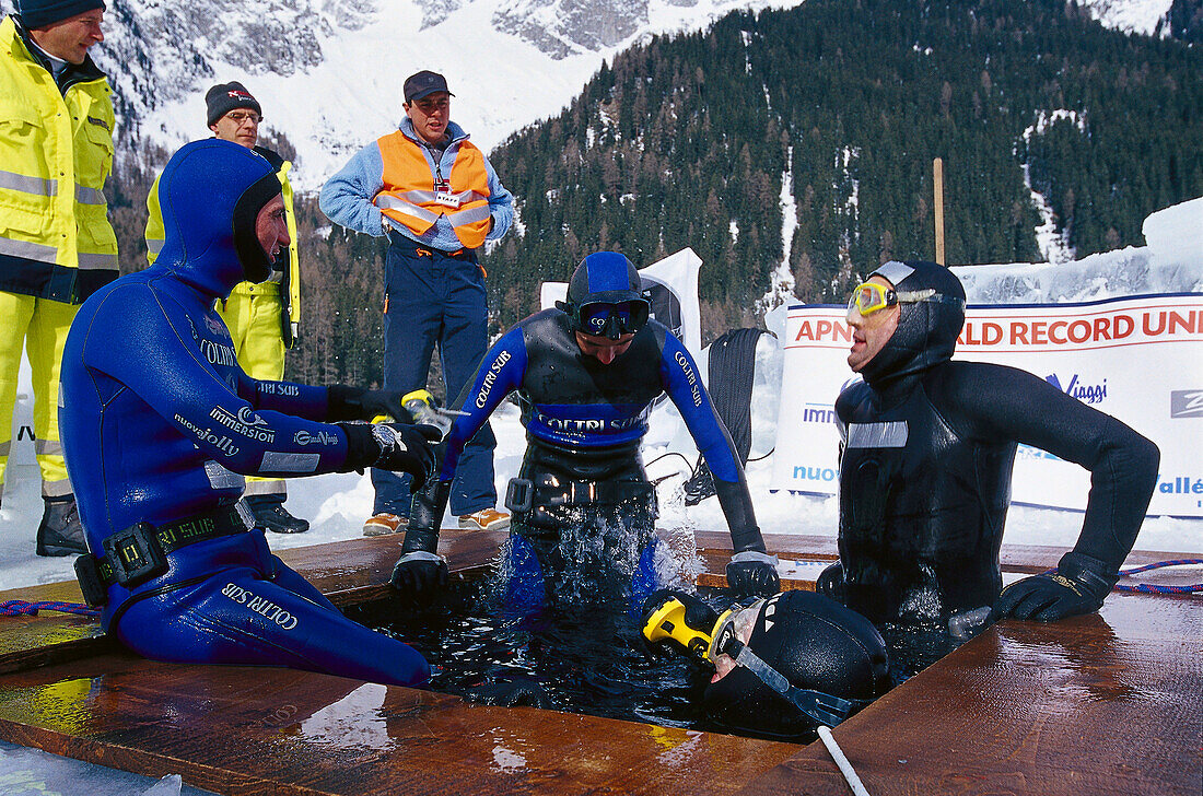 Stefano Marcelli, Diving in Lake of Antholz, Antholz, Val Pusteria South Tyrol, Italy