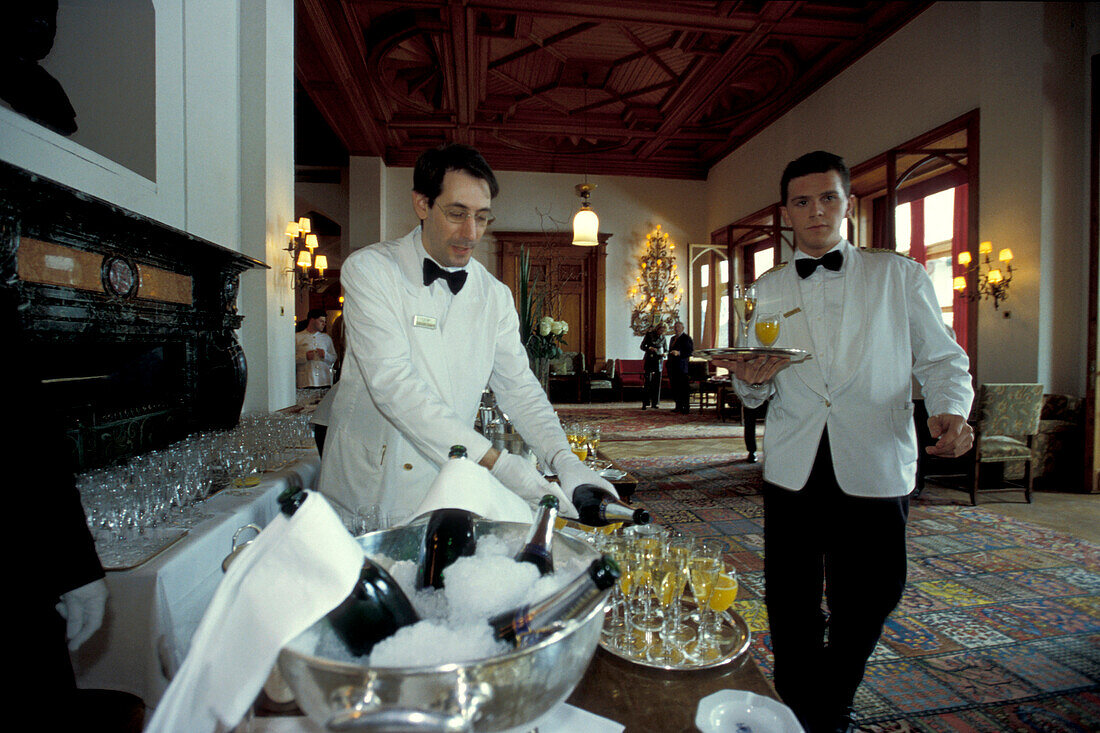 Waiter at Palace hotel, St. Moritz, Engadin, Grisons, Switzerland, Europe