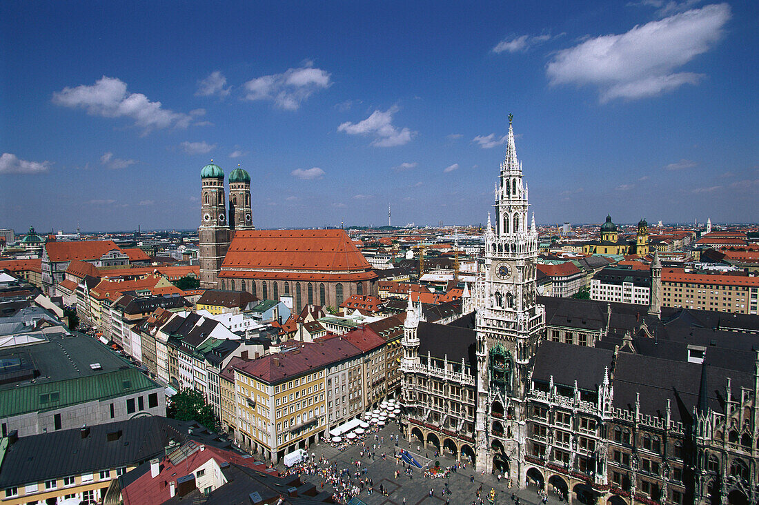 Cityscape with Frauenkirche and town hall, Munich, Bavaria, Germany, Europe