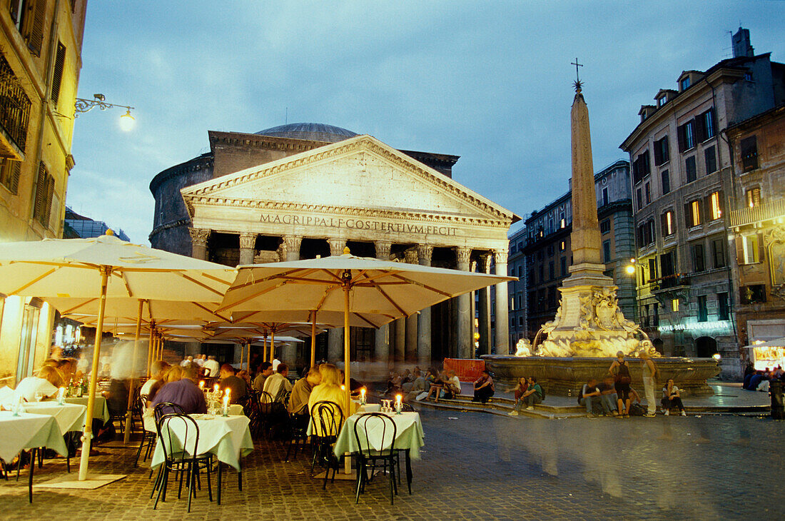 People in restaurant in front of Pantheon, evening, Rome, Italy