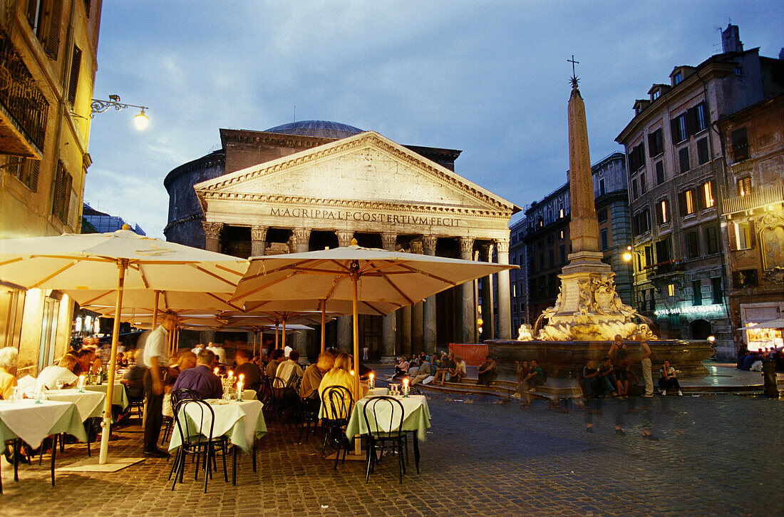 People in restaurant in front of Pantheon, evening, Rome, Italy